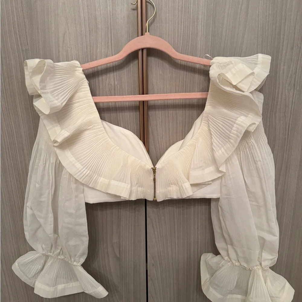 Zimmermann Cream Ruffle Crop Top